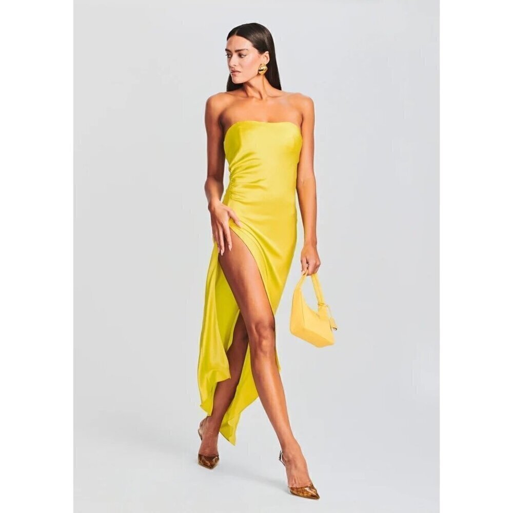 SER.O.YA Dalia Strapless Silk Maxi Dress Citric Womens Size Small